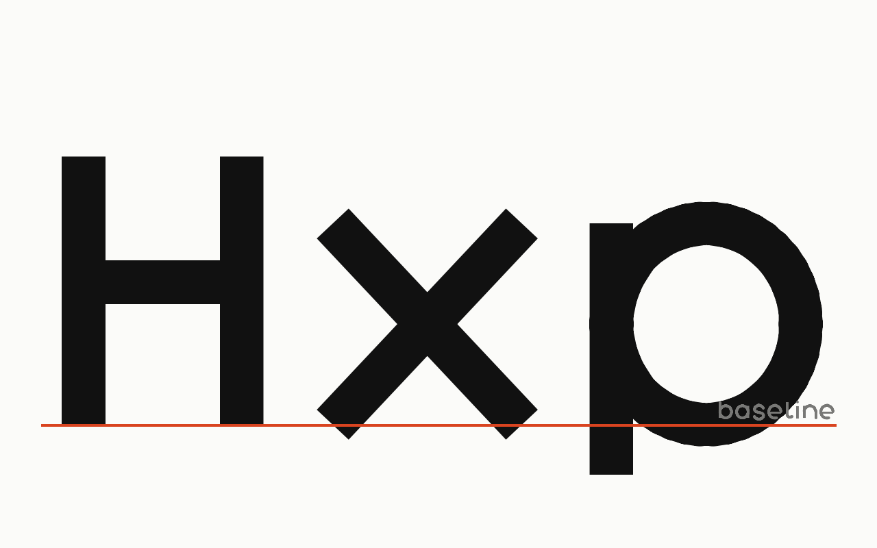 Baseline: a letter in the house face with the baseline marked in vermilion.