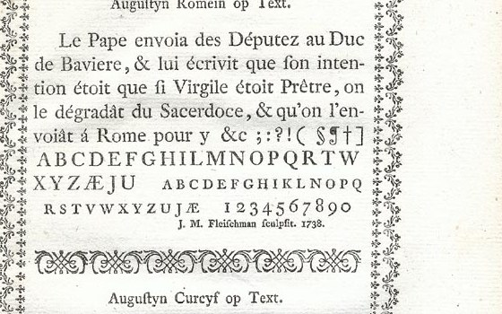 Dutch type: Fleischman's Augustijn roman and italic of 1738 in the Enschedé specimen of 1768, sturdy and economical on the body.