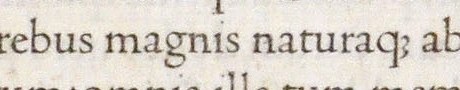 Ear: rebus magnis naturaque in Jenson's roman of 1470, the g with its ear off the top right of the upper bowl.