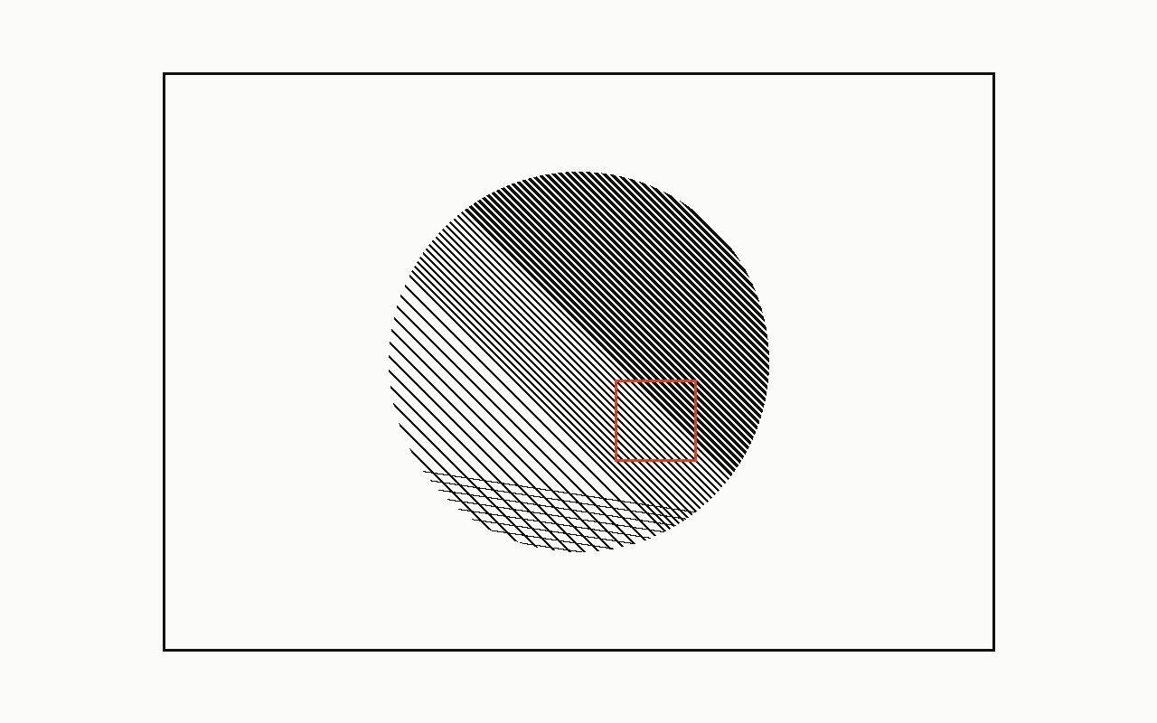 Hatching: a drawn diagram with the hatching marked in vermilion.