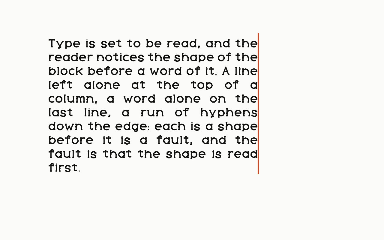 Justification: a letter in Drew Slab Regular with the justification marked in vermilion.