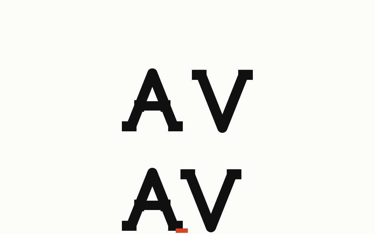 Kerning: a letter in Drew Slab Regular with the kerning marked in vermilion.