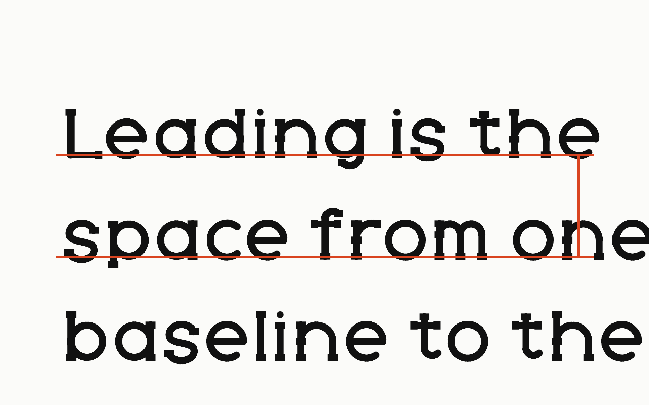Leading: a letter in Drew Slab Regular with the leading marked in vermilion.