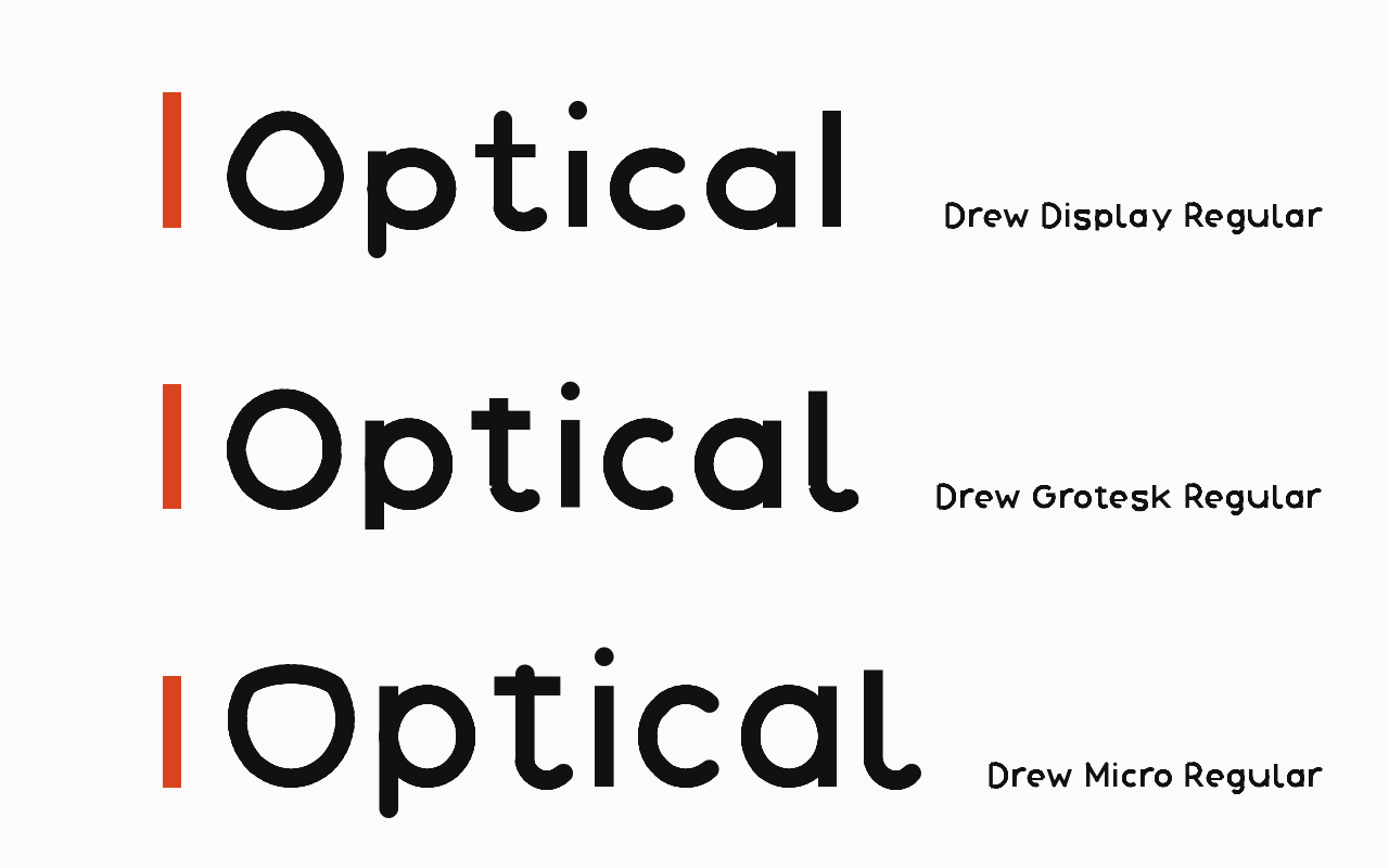 Optical size: a letter in the house face with the optical size marked in vermilion.