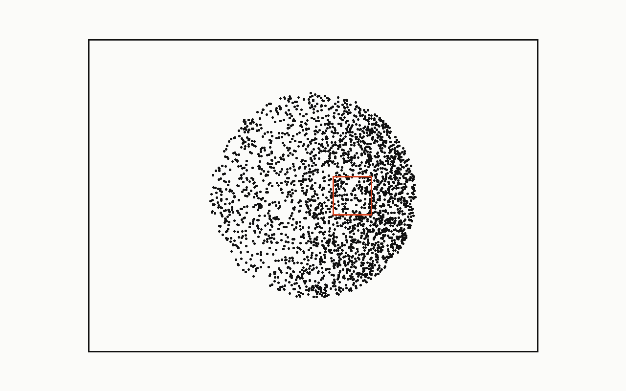 Stippling: a drawn diagram with the stippling marked in vermilion.