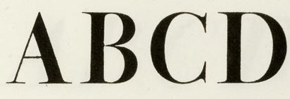 Stroke contrast: ABCD from Bodoni's Manuale tipografico, the stems heavy and the hairlines and serifs as thin as the press could hold.